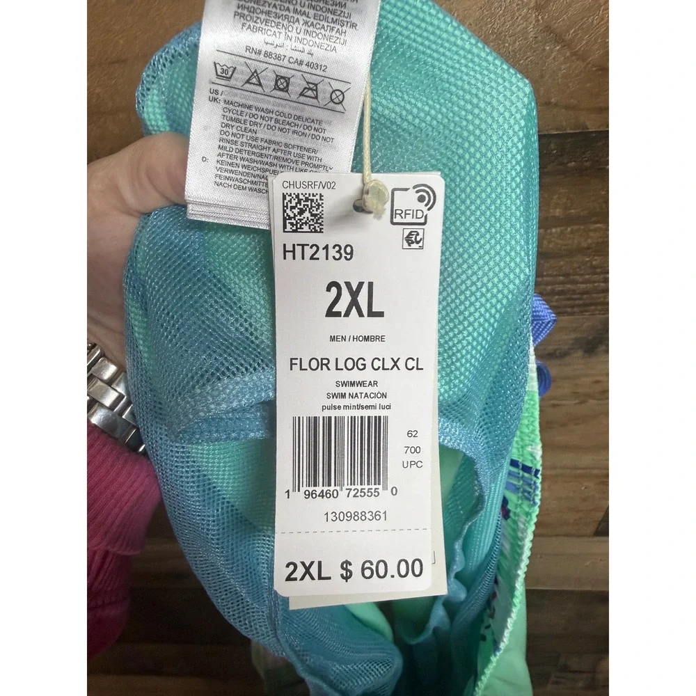 Adidas Flor Log CLX CL Swim Trunks Mens 2XL Pulse Mint Green HT2139 NEW